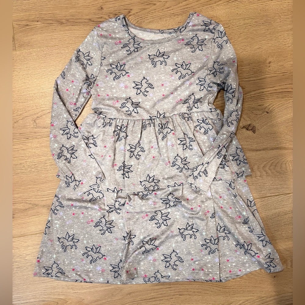 Member’s Mark Gray Unicorn Print Kids Knit Dress 6